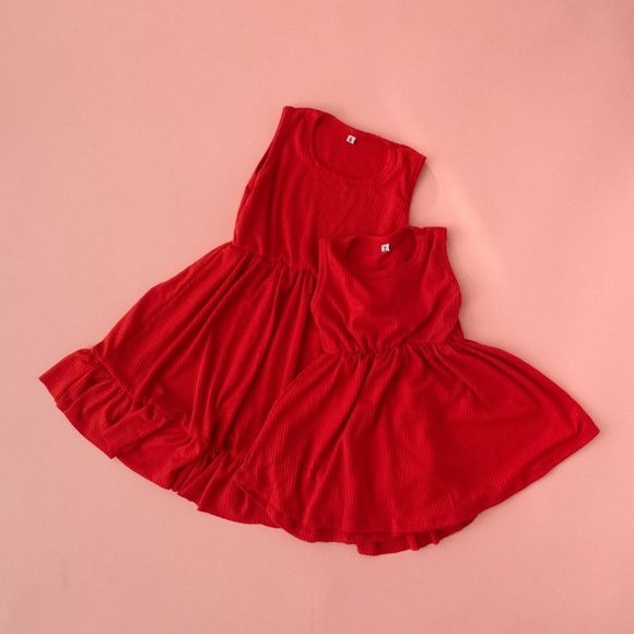 ❤️Handmade Ribbed Toddler Tank Dress RED - Picture 3 of 4